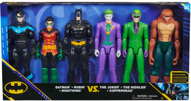 Großes 6-in-1 DC Comics Großfiguren-Set Batman, Robin, Nightwing, Joker, Riddler, Copperhead 28 cm 3+