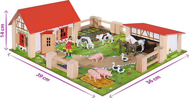 Großes Bauernhaus aus Holz + Tierfiguren 23 Stück