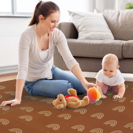 Humbi Schaumstoffbodenmatte 180x180 Großes wasserdichtes sicheres Schaumstoffpuzzle 9 Stück braune Bögen Regenbogen