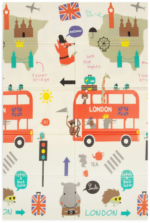 Humbi Doppelseitige faltbare Lernmatte aus XPE-Schaumstoff 120x180x0,8cm London, Bus, Straßen, Stadt