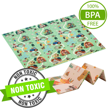 HUMBI Spielmatte Baby, Krabbelmatte, XPE Schaumstoff, Doppelseitig, Flatbar, Wasserdicht, Extra Größe, Teppich Babymatte, Rutschfest, 180x200 cm, Dorf und Wald