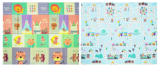 HUMBI Kinder Baby Spielmatte Krabbelmatte XPE Schaumstoff Doppelseitig Flatbar Abwaschbar Spielteppich 150x180x1cm Tiere Buchstaben Zahlen Straßen