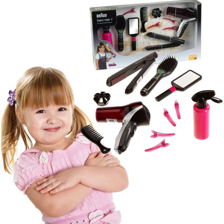 BRAUN Friseurset 7in1 für Kinder Haartrockner Klein Glätteisen + Clips