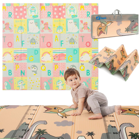 HUMBI Spielmatte Baby, Krabbelmatte, XPE Schaumstoff, Doppelseitig, Flatbar, Wasserdicht, Extra Größe, Teppich Babymatte, Rutschfest, 200x180 Dinosaurier Tiere Buchstaben Messen