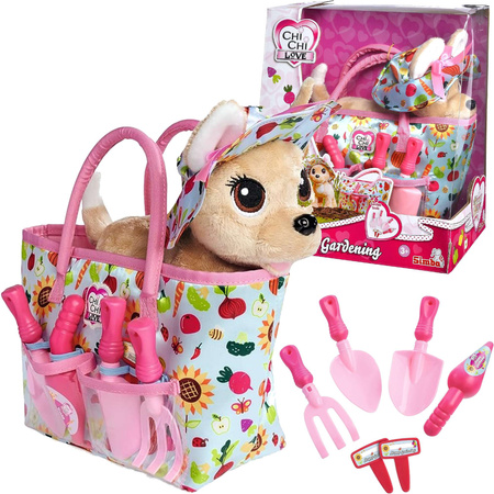 Chi Chi Love Maskotka Plüsch Happy Gardener Hund mit Handtasche + Zubehör Simba