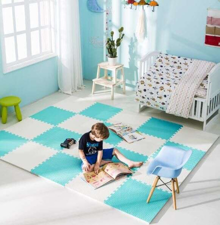 Humbi Schaumstoffbodenmatte 180x180 Großes wasserdichtes sicheres Schaumstoffpuzzle 9 Stück mint, grau, weiß