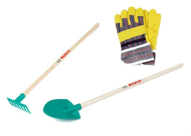 Klein Bosch Garten-Set Schubkarre, Harke, Schaufel und Handschuhe