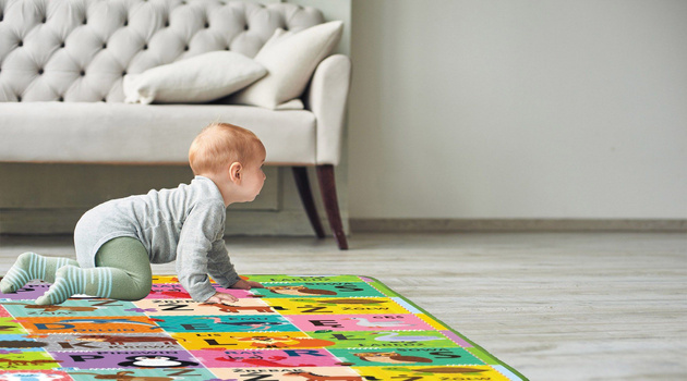 Humbi Schaumstoff doppelseitige Lernmatte Schachbrett Kontrastbilder Polnisches Alphabet 180 x 120 x 1 cm