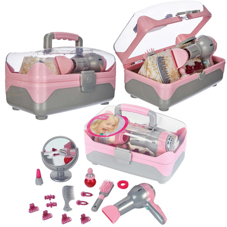 Friseurkoffer Kinder mehrfarbig Braun Haartrockner Akkutrockner Sound Klein