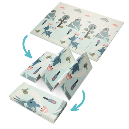 HUMBI Spielmatte Baby, Krabbelmatte, XPE Schaumstoff, Doppelseitig, Flatbar, Wasserdicht, Extra Größe, Teppich Babymatte, Rutschfest, 200x180x1 cm Pastellfarbene Straßenbäume, Hirsche, kontrastierende Bilder