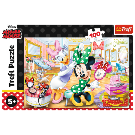 Trefl 16387 Puzzle 100 Minnie Maus// Minnie Mouse in einem Schönheitssalon