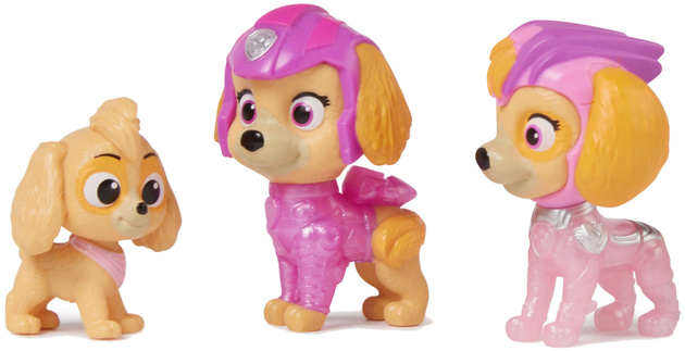 Paw Patrol Movie 3 Mighty Set von 3 kleinen Figuren Hund Skye Welpe Rosa Welpe