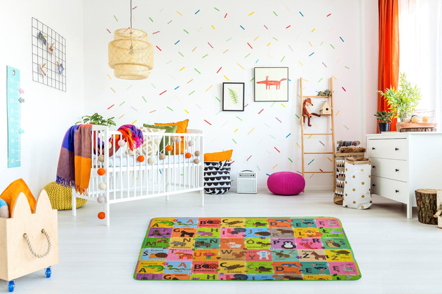 Humbi Schaumstoff doppelseitige Lernmatte Schachbrett Kontrastbilder Polnisches Alphabet 180 x 120 x 1 cm