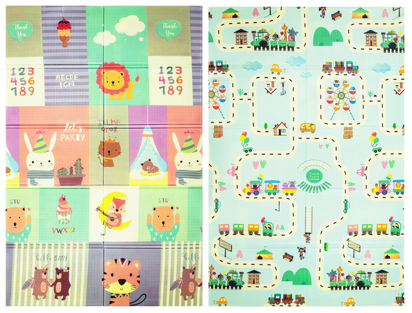 Humbi Doppelseitig faltbare Lernmatte aus XPE-Schaumstoff 120x180x0,8cm Tiere, Buchstaben, Zahlen Straßen