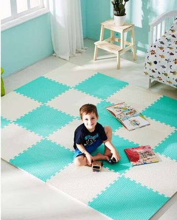 Humbi Schaumstoffbodenmatte 180x180 Großes wasserdichtes sicheres Schaumstoffpuzzle 9 Stück mint, grau, weiß