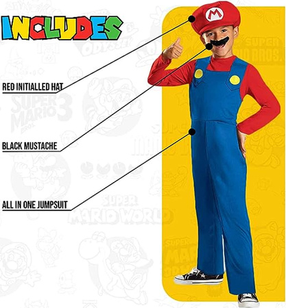 Super Mario Kostüm, Karnevalskostüm Verkleidung Mario 137-149 cm 10-12 Jahre alt
