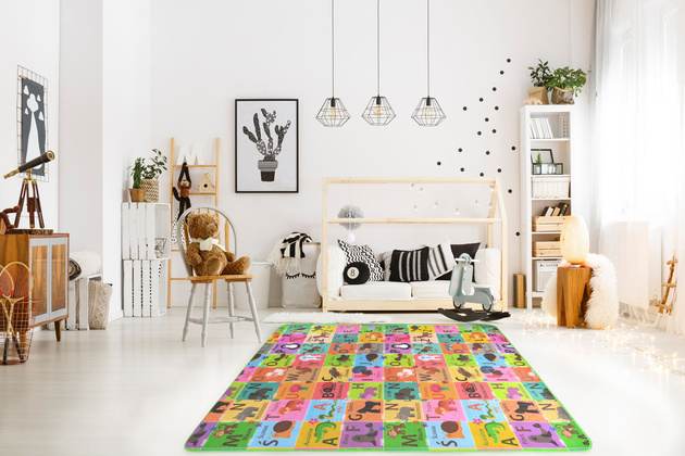 Humbi Schaumstoff doppelseitige Lernmatte Schachbrett 3in1 Polnisch Alphabet Zahlen Bilder Kontrastreich schwarz und weiß 180 x 200 x 1 cm