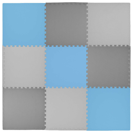 Humbi Schaumstoffbodenmatte 180x180 Großes wasserdichtes sicheres Schaumstoffpuzzle 9 Stück blau, grau, dunkelgrau