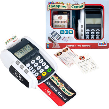 Spielzeug-Zahlungsterminal mit Karten und Belegen