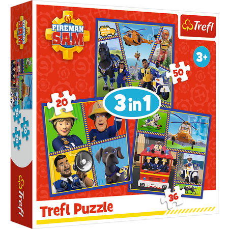 Trefl Puzzle 3in1 Feuerwehrmann Sam in Aktion 106 Elemente