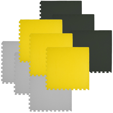 Humbi Schaumstoffbodenmatte 180x180 Großes wasserdichtes sicheres Schaumstoffpuzzle 9 Stück gelb, grau, schwarz