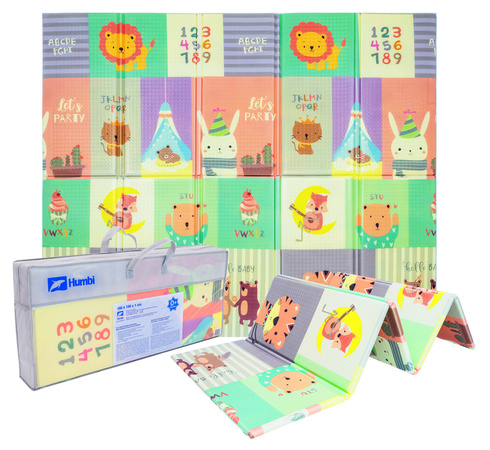 Humbi Doppelseitig faltbare Lernmatte aus XPE-Schaumstoff 180x150x1cm Tiere, Buchstaben, Zahlen Straßen