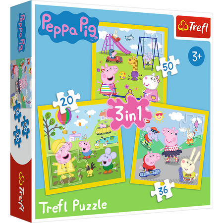 Trefl 34849 Puzzle 3in1 Peppys glücklicher Tag