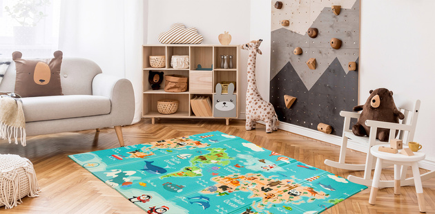 Humbi Doppelseitig faltbar pädagogische XPE Schaumstoffmatte 200x180x1 Weltkarte Straßen