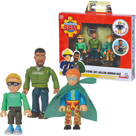 Simba Feuerwehrmann Sam Set mit 3 Figuren Atomic Boy, Malcom, Norman Man
