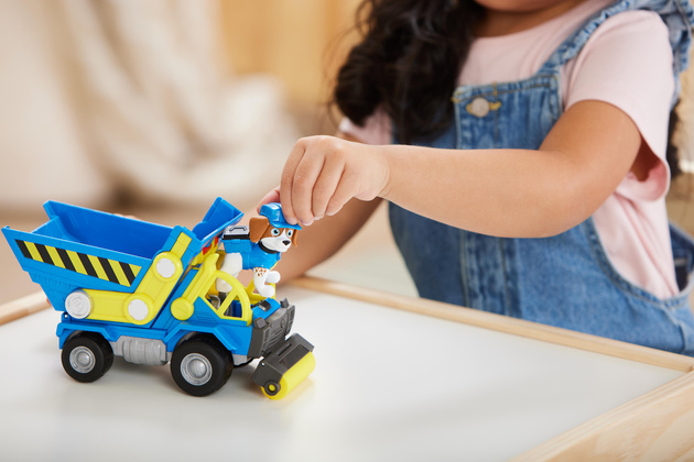 Paw Patrol Rubble und seine Crew Rubble&Crew Wheeler Baufahrzeug Blauer Kipplaster mit Figur 6cm