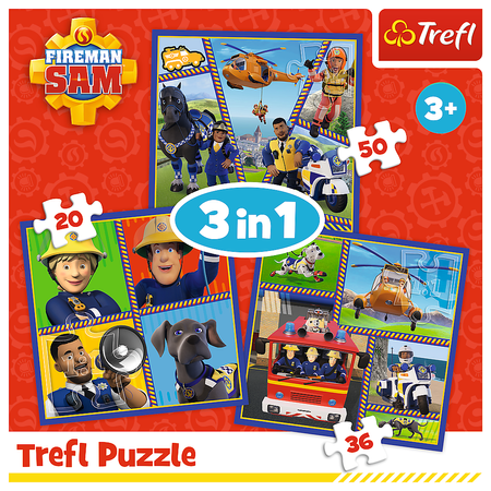 Trefl Puzzle 3in1 Feuerwehrmann Sam in Aktion 106 Elemente