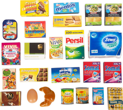 Kleiner Fuß-Einkaufskorb mit Zubehör für Lebensmittel