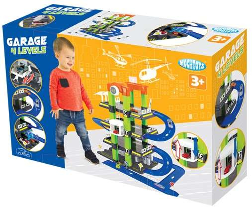 Mochtoys Große Garage Rutschbahn Parkplatz für Kinder 4 Ebenen mit Fahrbahn