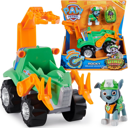 Paw Patrol 3-in-1-Figur Rocky Dino Rescue + großes Fahrzeug Cars + Überraschungsdinosaurier