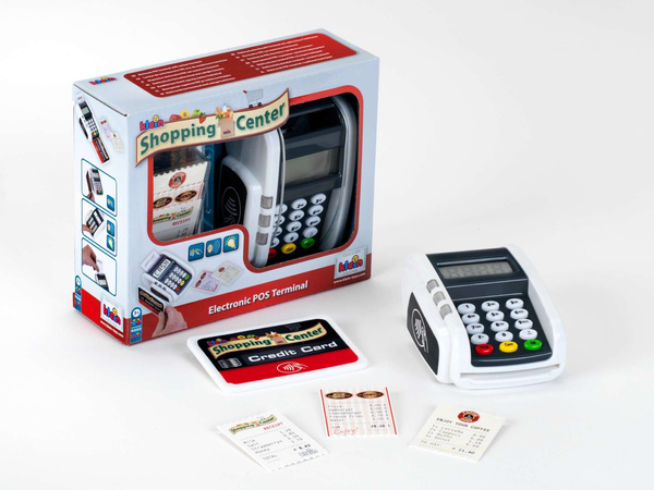 Spielzeug-Zahlungsterminal mit Karten und Belegen