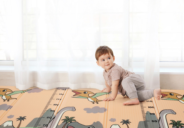 HUMBI Spielmatte Baby, Krabbelmatte, XPE Schaumstoff, Doppelseitig, Flatbar, Wasserdicht, Extra Größe, Teppich Babymatte, Rutschfest, 200x180 Dinosaurier Tiere Buchstaben Messen