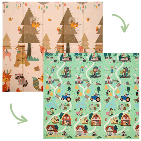 HUMBI Spielmatte Baby, Krabbelmatte, XPE Schaumstoff, Doppelseitig, Flatbar, Wasserdicht, Extra Größe, Teppich Babymatte, Rutschfest, 180x200 cm, Dorf und Wald