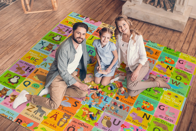 Humbi doppelseitige Lernmatte aus Schaumstoff mit deutschem Alphabet EPE 180x150x1 cm