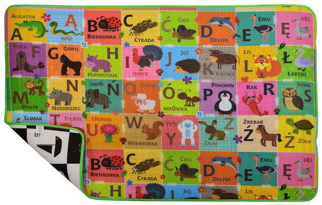 Humbi Schaumstoff doppelseitige Lernmatte Schachbrett Kontrastbilder Polnisches Alphabet 180 x 120 x 1 cm