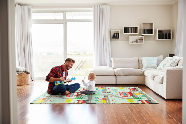 HUMBI Spielmatte Baby, Krabbelmatte, XPE Schaumstoff, Doppelseitig, Flatbar, Wasserdicht, Extra Größe, Teppich Babymatte, Rutschfest, 120x180 Wald-Straßen