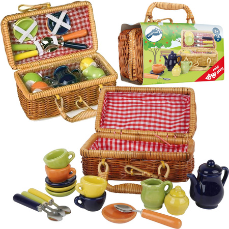 Wicker Picknickkorb Geschirr Besteck 17 Stück Porzellan