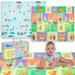 HUMBI Kinder Baby Spielmatte Krabbelmatte XPE Schaumstoff Doppelseitig Flatbar Abwaschbar Spielteppich 150x180x1cm Tiere Buchstaben Zahlen Straßen