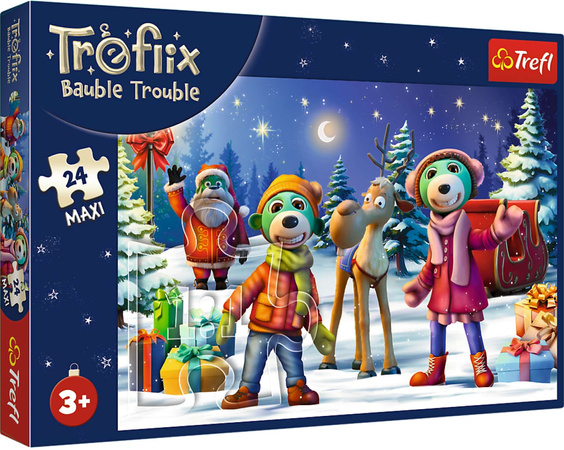 Puzzle Maxi 24 The Treflik Family klebt einen Schneemann The Treflix Bauble Trouble Trefl 
