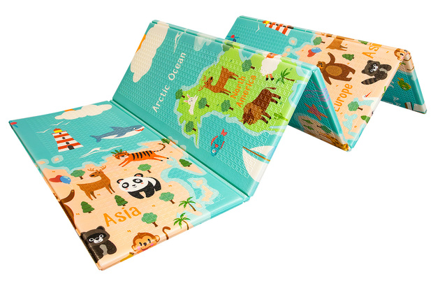 HUMBI Baby Spielmatte, Krabbelmatte, XPE-Schaumstoff, doppelseitig, flacher Streifen, wasserdicht, extragroß, Babyteppichmatte, rutschfest, 200x180x1 cm, Weltkarte Straßen