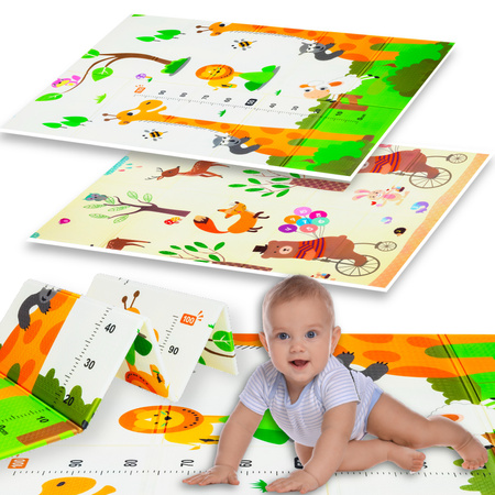 Humbi Doppelseitig faltbare Lernmatte aus XPE-Schaumstoff 120x180x0,8cm Giraffen, Masern, Teddybären, Füchse, Hirsche