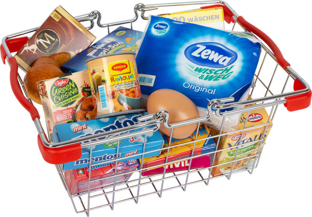 Kleiner Fuß-Einkaufskorb mit Zubehör für Lebensmittel