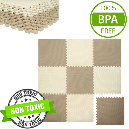Humbi Schaumstoffbodenmatte 180x180 Großes wasserdichtes sicheres Schaumstoffpuzzle 9 Stück creme, beige