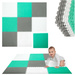 Humbi Schaumstoffbodenmatte 180x180 Großes wasserdichtes sicheres Schaumstoffpuzzle 9 Stück mint, grau, weiß