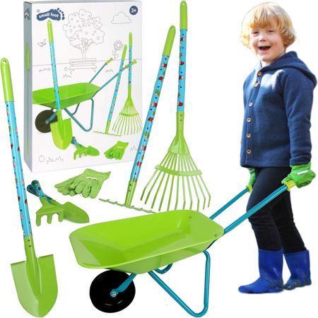Großes Gartenset mit Schubkarre und grünen Werkzeugen für Kinder zur Gartenarbeit