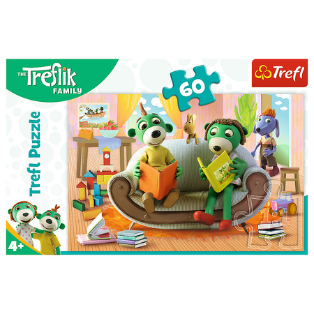 Trefl 17345 Puzzle 60 Die Familie Treflik liest gemeinsam Bücher